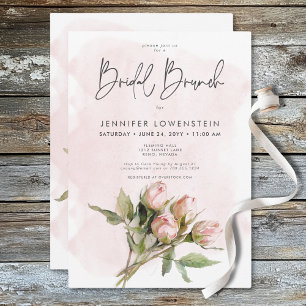 Romantische Waterverf Roze Rozen Bruids Brunch Kaart