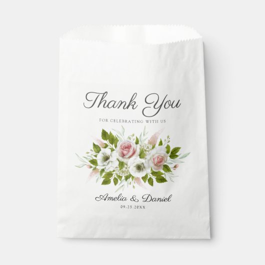 Romantische Waterverf Roze Rozen Bruiloft Dank u Bedankzakje (Voorkant)