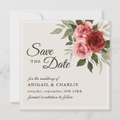 Romantische Waterverf Roze Rozen Elegante bruiloft Save The Date (Voorkant)