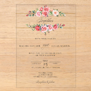 Romantische waterverf roze rozen en kalligrafie acryl uitnodigingen