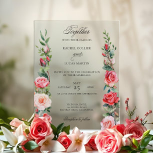 Romantische waterverf roze rozen en kalligrafie acryl uitnodigingen