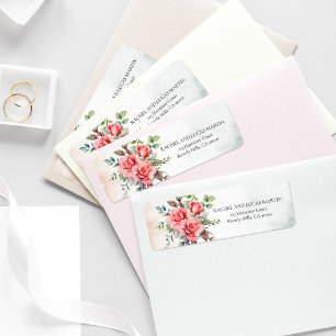 Romantische Waterverf Roze Rozen Etiket