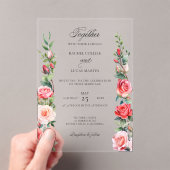 Romantische Waterverf Roze Rozen & Kalligrafie Acryl Uitnodigingen (Insitu (Draagbaar))