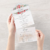 Romantische Waterverf Roze Rozen & Kalligrafie All In One Uitnodiging (Afscheurbaar)