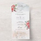 Romantische Waterverf Roze Rozen & Kalligrafie All In One Uitnodiging (Binnen)