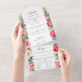 Romantische Waterverf Roze Rozen & Kalligrafie All In One Uitnodiging (Afscheurbaar)