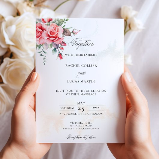 Romantische Waterverf Roze Rozen & Kalligrafie Kaart