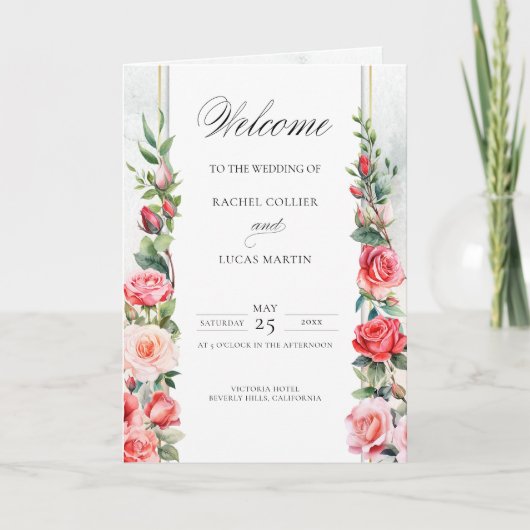 Romantische Waterverf Roze Rozen & Kalligrafie Programma (Voorkant)