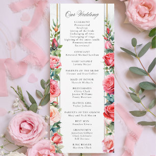 Romantische Waterverf Roze Rozen & Kalligrafie Programmakaart