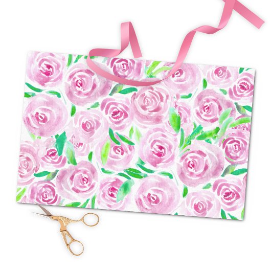 Romantische Waterverf Roze Rozen met Groene Blader Tissuepapier