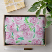Romantische Waterverf Roze Rozen met Groene Blader Tissuepapier (Geschenk)