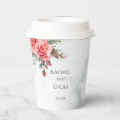 Romantische Waterverf Roze Rozen Papieren Bekers (Achterkant)