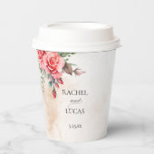 Romantische Waterverf Roze Rozen Papieren Bekers (Voorkant)