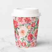 Romantische Waterverf Roze Rozen Papieren Bekers (Achterkant)