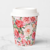 Romantische Waterverf Roze Rozen Papieren Bekers (Voorkant)