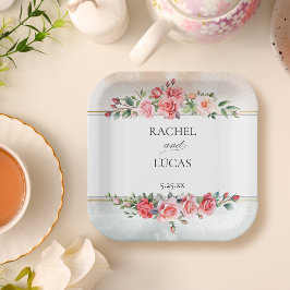 Romantische Waterverf Roze Rozen Papieren Bordje