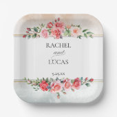 Romantische Waterverf Roze Rozen Papieren Bordje (Voorkant)