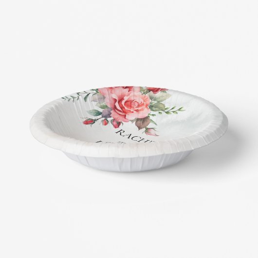 Romantische Waterverf Roze Rozen Papieren Kommen (Gebogen)