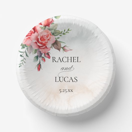 Romantische Waterverf Roze Rozen Papieren Kommen (Voorkant)