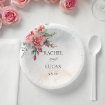 Romantische Waterverf Roze Rozen Papieren Kommen<br><div class="desc">Heerlijk cluster van elegante waterverf blush roze rozen en gebladerte op een subtiele pastel waterverf achtergrond. Bevat bewerkbare tekstvelden.</div>