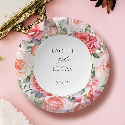 Romantische Waterverf Roze Rozen Papieren Kommen