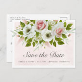 Romantische Waterverf Roze Rozen Save The Date Aankondigingskaart (Voorkant / Achterkant)