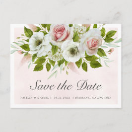 Romantische Waterverf Roze Rozen Save The Date Aankondigingskaart