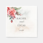 Romantische Waterverf Roze Rozen Servet (Voorkant)