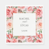 Romantische Waterverf Roze Rozen Servet (Voorkant)