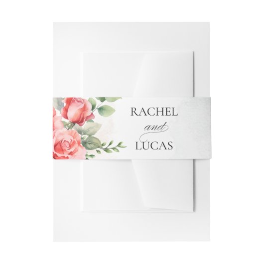 Romantische Waterverf Roze Rozen Uitnodigingen Wikkel (Voorkant Voorbeeld)