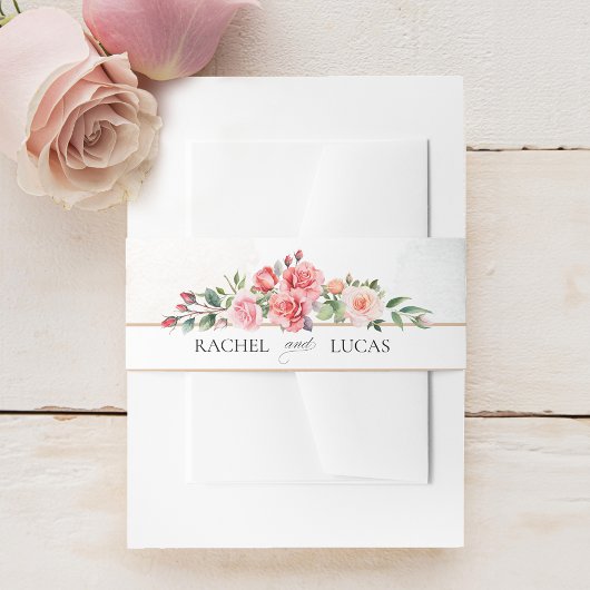 Romantische Waterverf Roze Rozen Uitnodigingen Wikkel