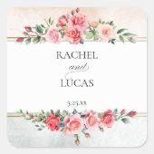 Romantische Waterverf Roze Rozen Vierkante Sticker (Voorkant)