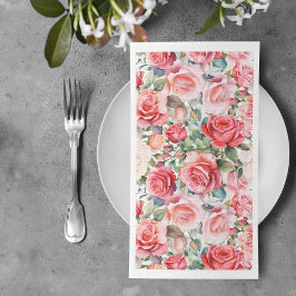 Romantische Waterverf Roze rozenpatroon Servet