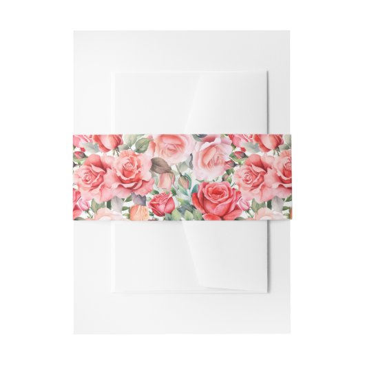 Romantische Waterverf Roze rozenpatroon Uitnodigingen Wikkel (Voorkant Voorbeeld)