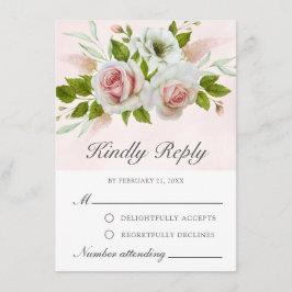 Romantische Waterverf Roze witte rozen RSVP-kaart Advieskaart
