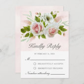 Romantische Waterverf Roze witte rozen RSVP-kaart Advieskaart (Voorkant / Achterkant)