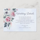 Romantische Waterverf Rozen Blauwe bruiloft Informatiekaartje (Voorkant)