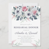 Romantische Waterverf Rozen Blue Rehearsal Dinner Kaart (Voorkant)