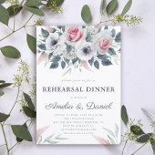 Romantische Waterverf Rozen Blue Rehearsal Dinner Kaart