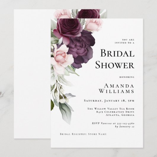 Romantische Waterverf Rozen Botanisch Vrijgezellen Kaart (Voorkant / Achterkant)