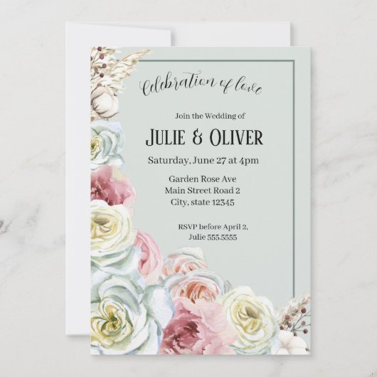 Romantische Waterverf rozen bruiloft Kaart (Voorkant)