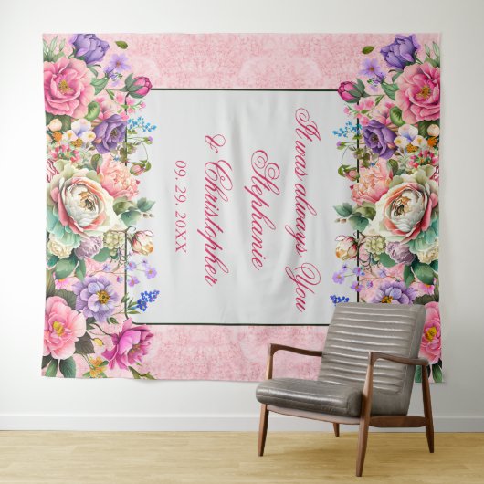 Romantische Waterverf Rozen bruiloft Wandkleed (In Situ (horizontaal))