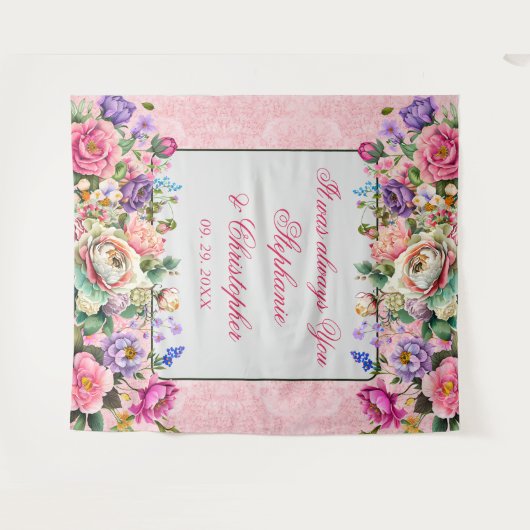 Romantische Waterverf Rozen bruiloft Wandkleed (Voorkant (horizontaal))