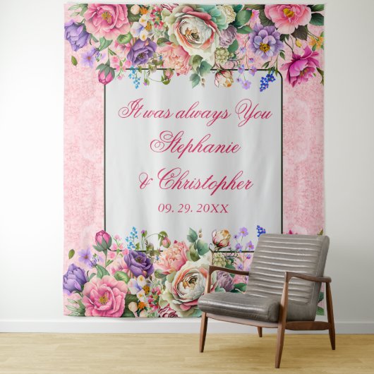 Romantische Waterverf Rozen bruiloft Wandkleed (In situ)