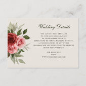 Romantische Waterverf Rozen Elegante bruiloft Deta Informatiekaartje (Voorkant)