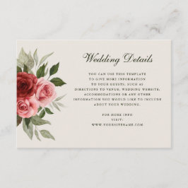 Romantische Waterverf Rozen Elegante bruiloft Deta Informatiekaartje