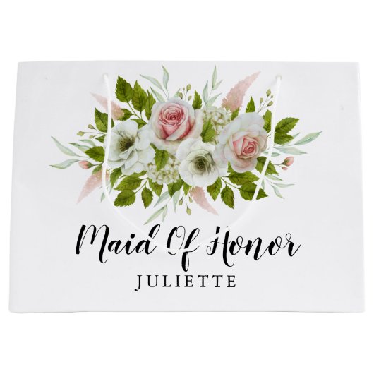 Romantische Waterverf Rozen Floral Maid of Honor Groot Cadeauzakje (Voorkant)