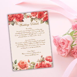 Romantische Waterverf Rozen Floral Wedding Details Informatiekaartje