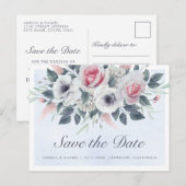 Romantische Waterverf Rozen Licht Blauw sparen de  Aankondigingskaart (Voorkant / Achterkant)