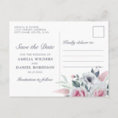 Romantische Waterverf Rozen Licht Blauw sparen de  Aankondigingskaart (Achterkant)